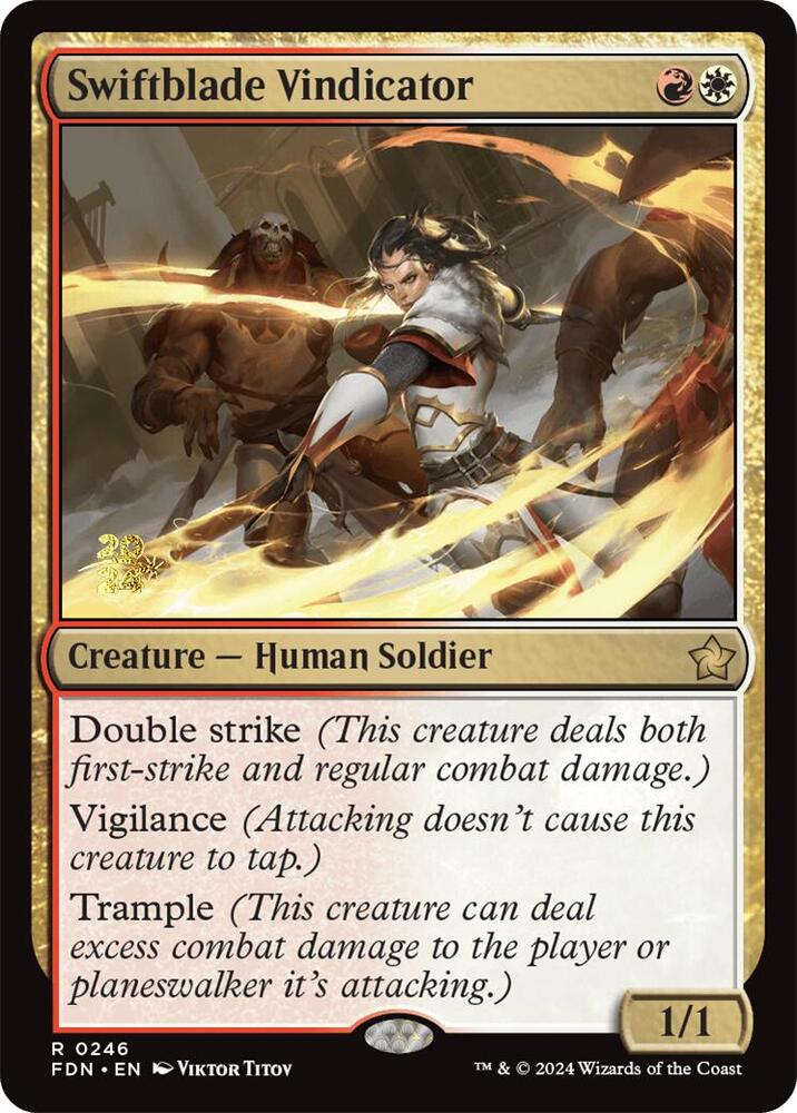 Swiftblade Vindicator FDN 246 (Prerelease Cards)  - Foil | Good Games Adelaide SA