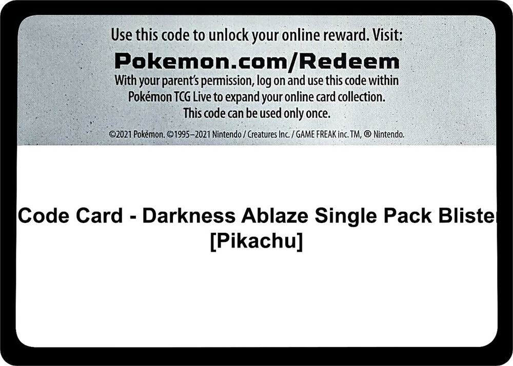 Code Card Darkness Ablaze Single Pack Blister Pikachu  (SWSH03: Darkness Ablaze)  | Good Games Adelaide SA