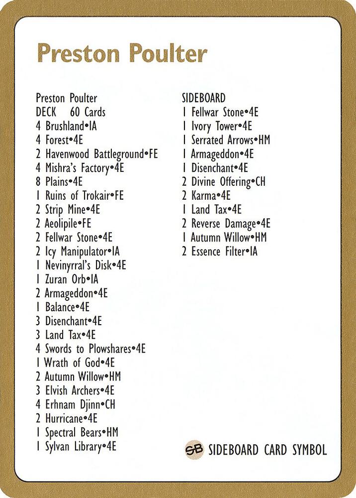 1996 Preston Poulter Decklist Card  (World Championship Decks)  | Good Games Adelaide SA