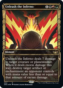 Unleash the Inferno Gilded Foil 402 (Streets of New Capenna)  - Foil | Good Games Adelaide SA