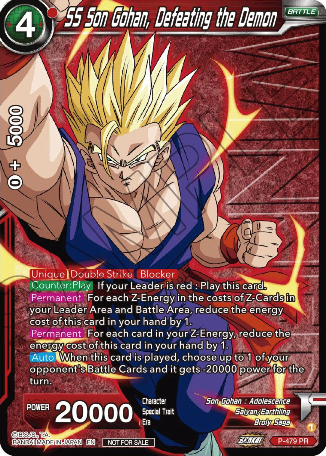 SS Son Gohan, Defeating the Demon (Zenkai Series Tournament Pack Vol.3 Winner) (P-479) [Tournament Promotion Cards] | Good Games Adelaide SA