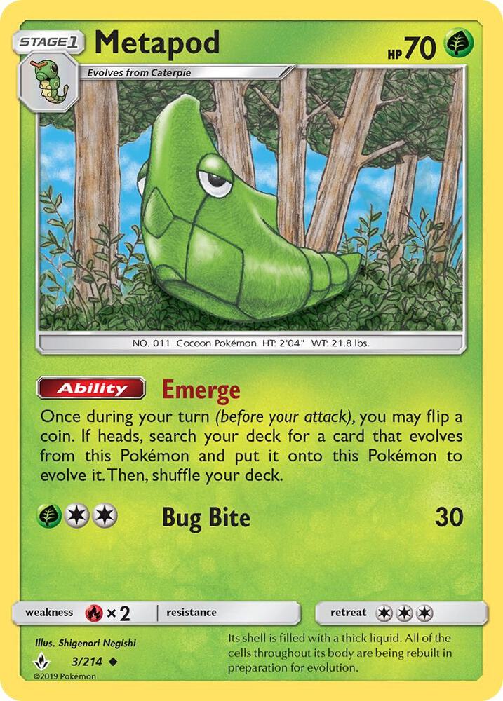 Metapod 3/214 (SM - Unbroken Bonds)  | Good Games Adelaide SA