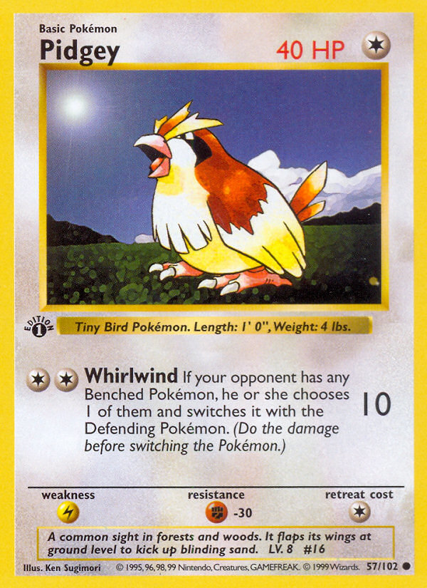 Pidgey (57/102) (Shadowless) [Base Set 1st Edition] | Good Games Adelaide SA