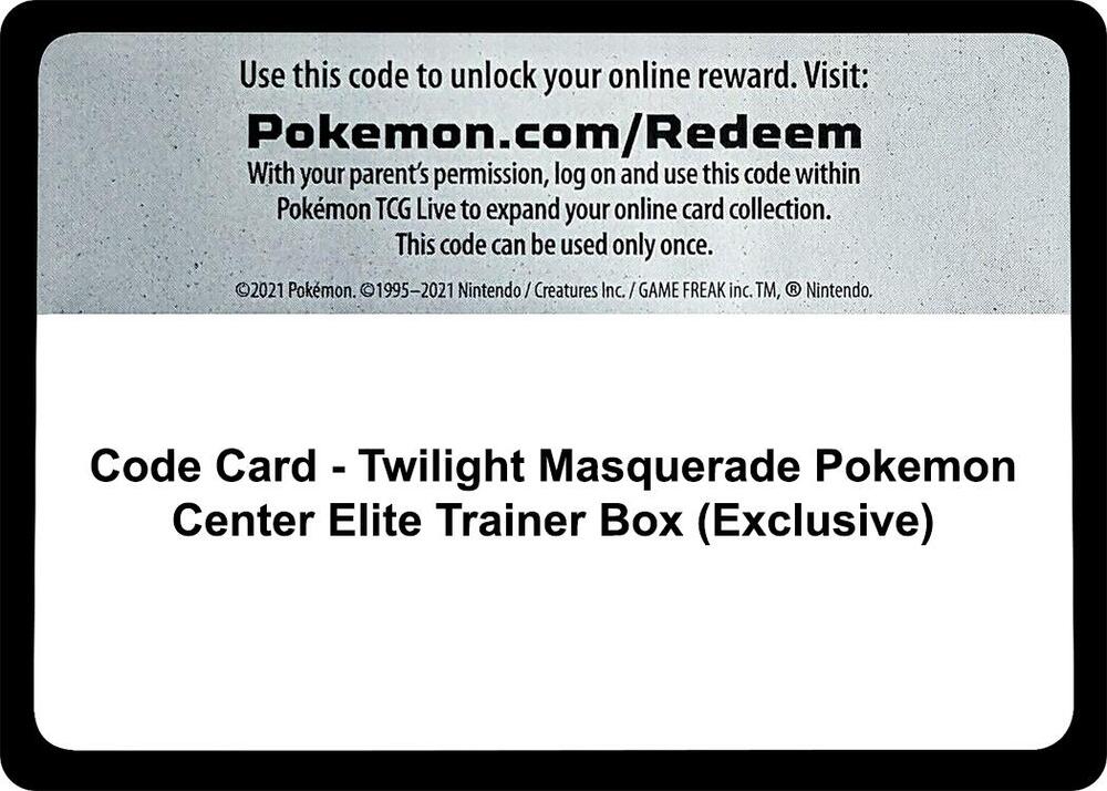 Code Card Twilight Masquerade Pokemon Center Elite Trainer Box Exclusive  (SV06: Twilight Masquerade)  | Good Games Adelaide SA