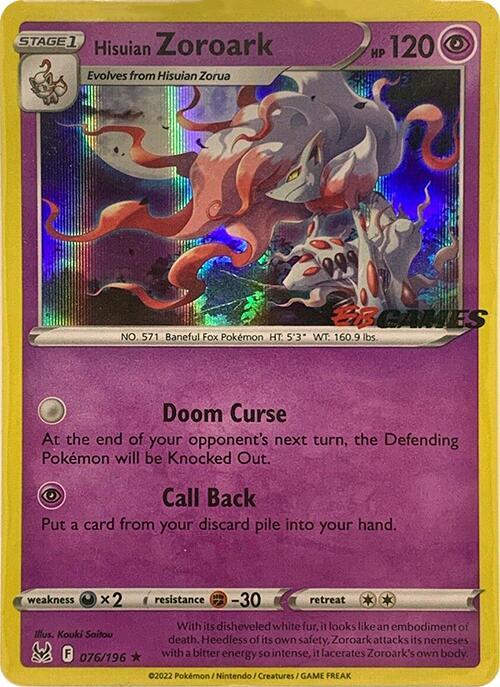Hisuian Zoroark EB Games Exclusive 076/196 (Miscellaneous Cards & Products)  - Holofoil | Good Games Adelaide SA