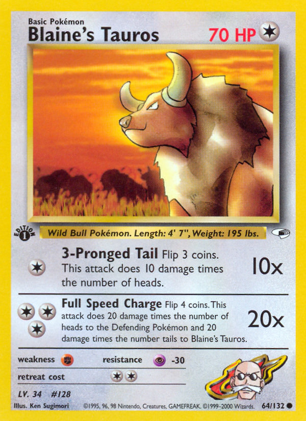 Blaine's Tauros (64/132) [Gym Heroes 1st Edition] | Good Games Adelaide SA