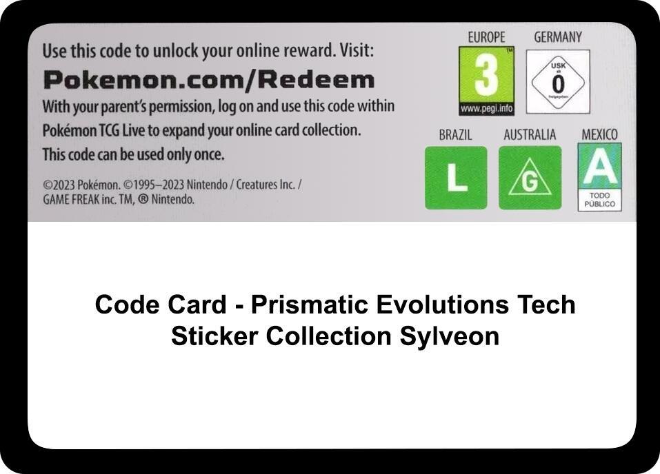 Code Card Prismatic Evolutions Tech Sticker Collection Sylveon  (Miscellaneous Cards & Products)  | Good Games Adelaide SA