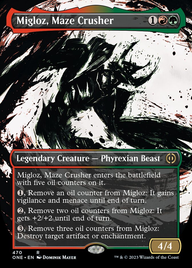 Migloz, Maze Crusher (Borderless Ichor Step-and-Compleat Foil) [Phyrexia: All Will Be One] | Good Games Adelaide SA