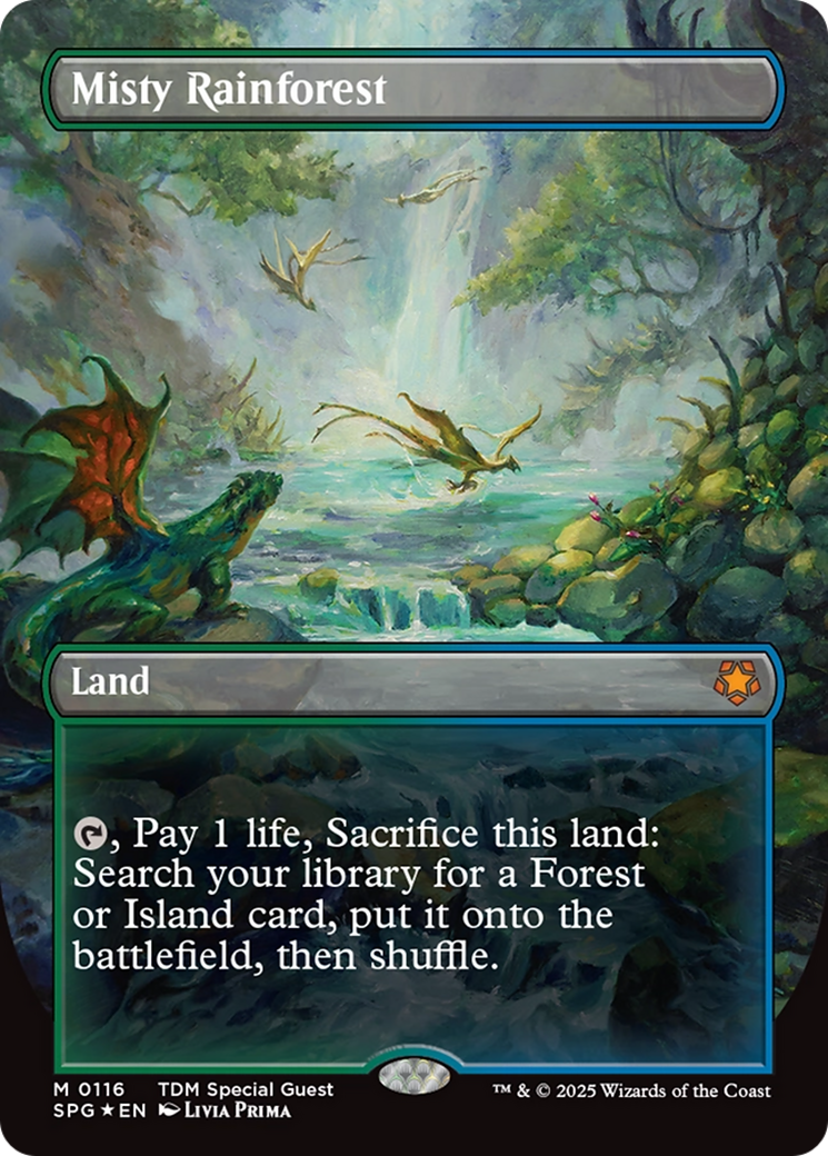 Misty Rainforest (Borderless) (Dragonscale Foil) [Tarkir: Dragonstorm Special Guests] | Good Games Adelaide SA