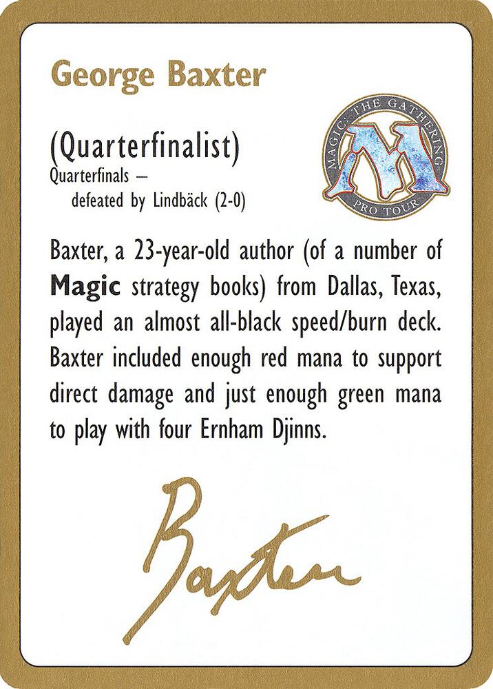 1996 George Baxter Biography Card  (World Championship Decks)  | Good Games Adelaide SA