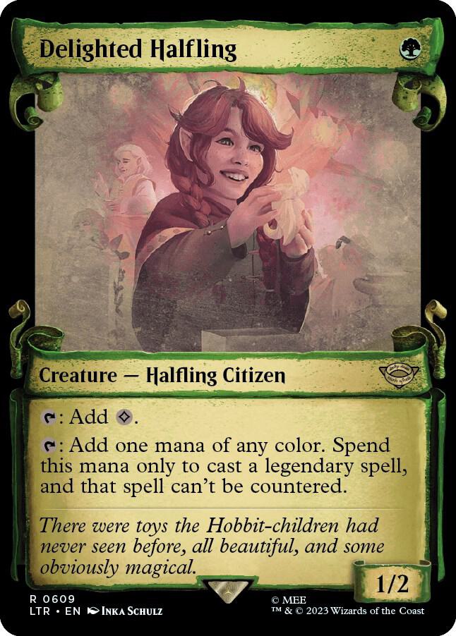 Delighted Halfling 609 (Universes Beyond: The Lord of the Rings: Tales of Middle-earth)  - Showcase Scroll Foil | Good Games Adelaide SA