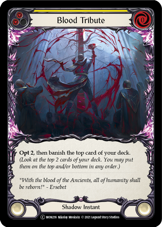 Blood Tribute (Yellow) [U-MON216-RF] Unlimited Rainbow Foil | Good Games Adelaide SA
