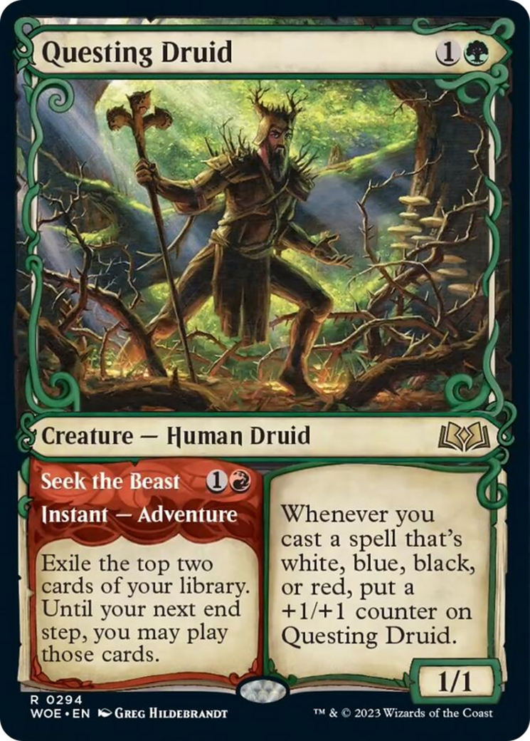 Questing Druid // Seek the Beast (Showcase) [Wilds of Eldraine] | Good Games Adelaide SA