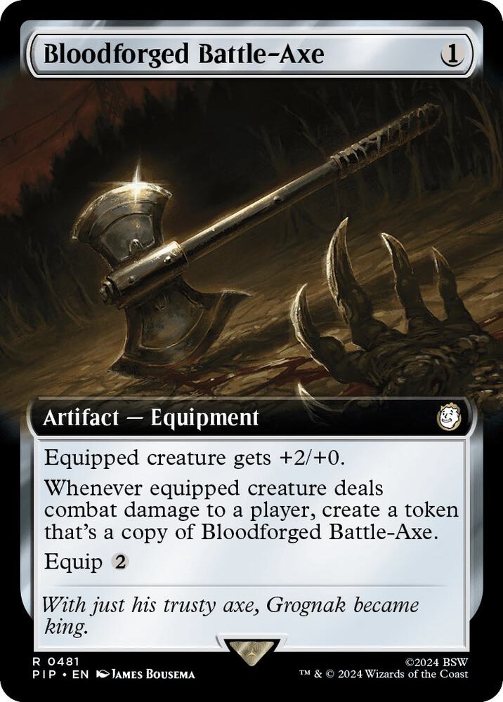 Bloodforged Battle Axe Extended Art 481 (Universes Beyond: Fallout)  - Foil | Good Games Adelaide SA