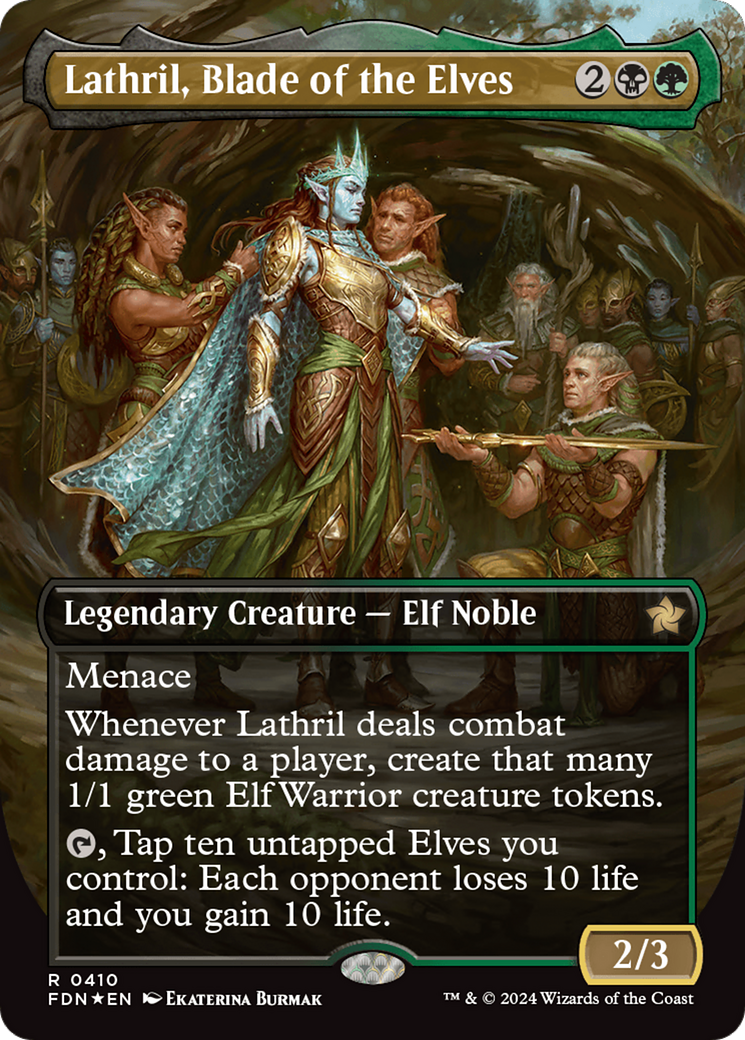 Lathril, Blade of the Elves (Borderless) (Mana Foil) [Foundations] | Good Games Adelaide SA
