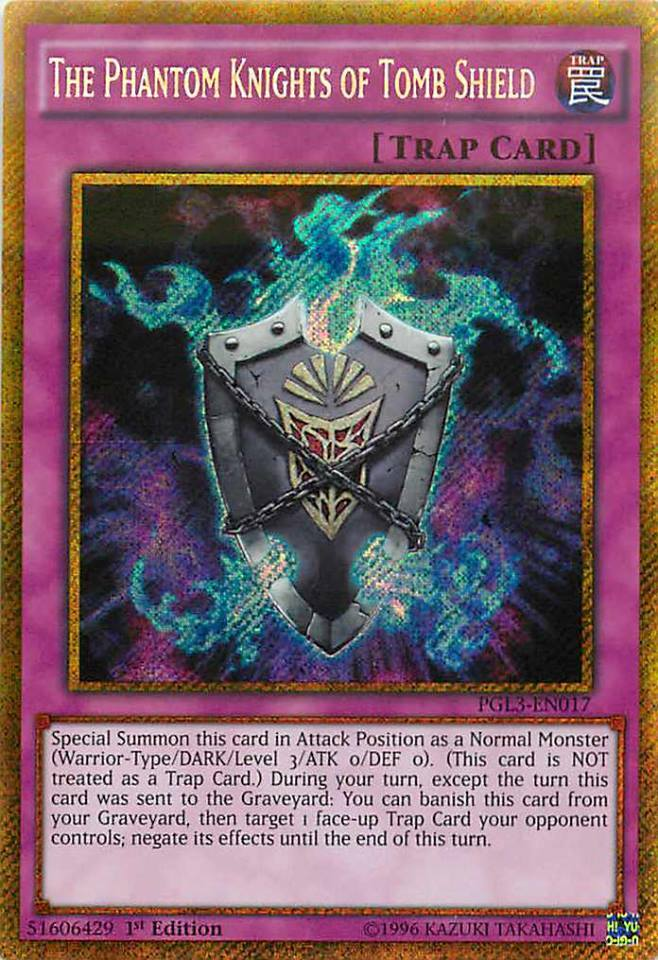 The Phantom Knights of Tomb Shield [PGL3-EN017] Gold Secret Rare | Good Games Adelaide SA