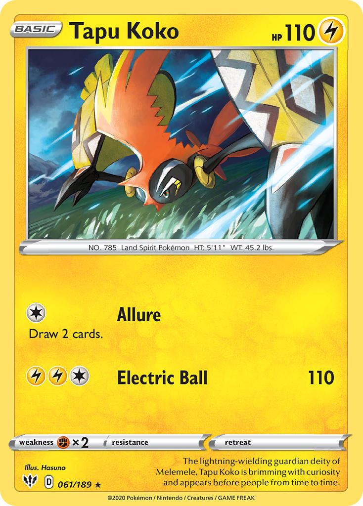Tapu Koko (061/189) (Theme Deck Exclusive) [Sword & Shield: Darkness Ablaze] | Good Games Adelaide SA