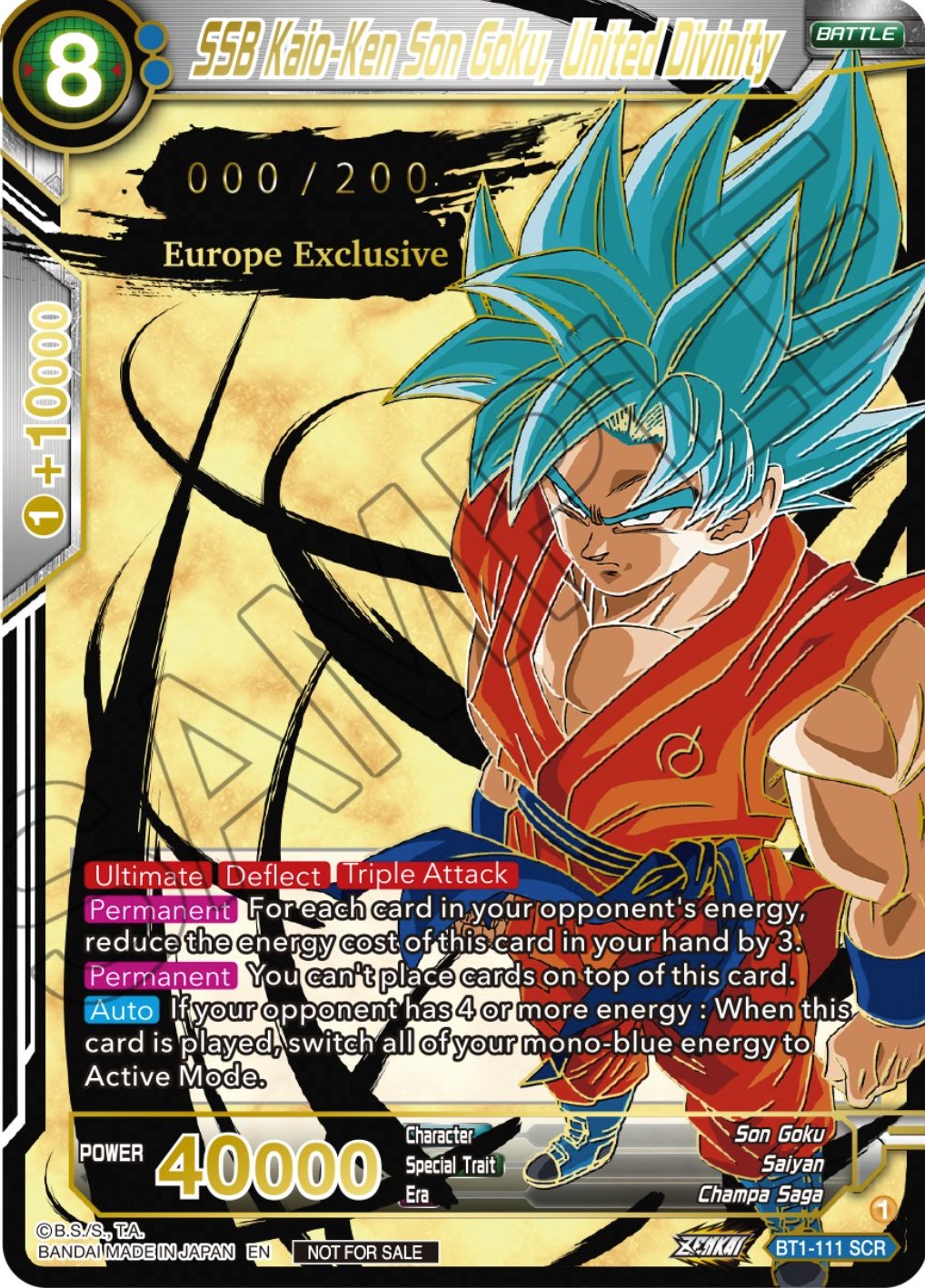 SSB Kaio-Ken Son Goku, United Divinity (European Zenkai Cup Top 16) (Serial Numbered) (BT1-111) [Tournament Promotion Cards] | Good Games Adelaide SA