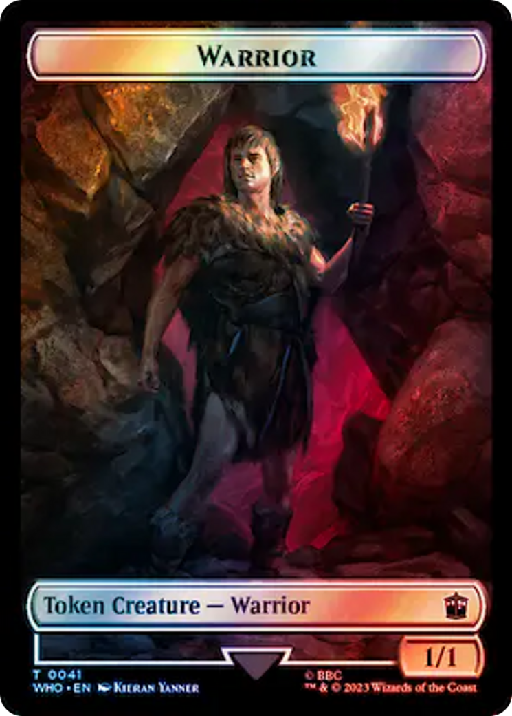 Warrior // Dinosaur Double-Sided Token (Surge Foil) [Doctor Who Tokens] | Good Games Adelaide SA