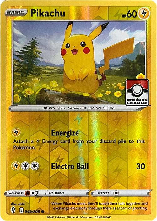 Pikachu 049 203 Pokemon League 049/203 (League & Championship Cards)  - Reverse Holofoil | Good Games Adelaide SA