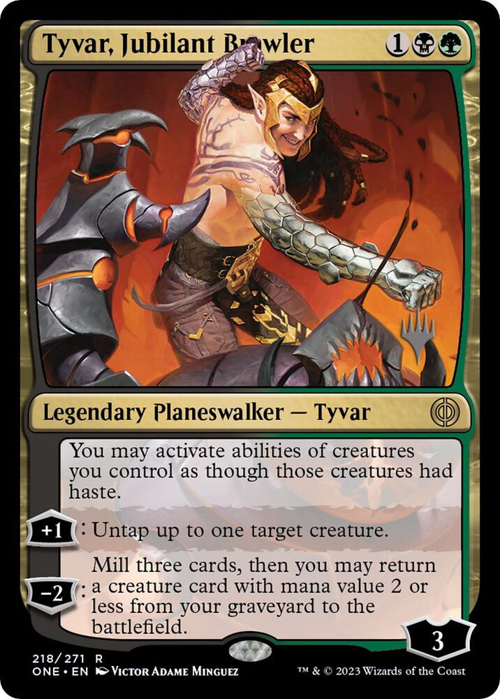 Tyvar Jubilant Brawler 218 (Promo Pack: Phyrexia: All Will Be One)  - Foil | Good Games Adelaide SA
