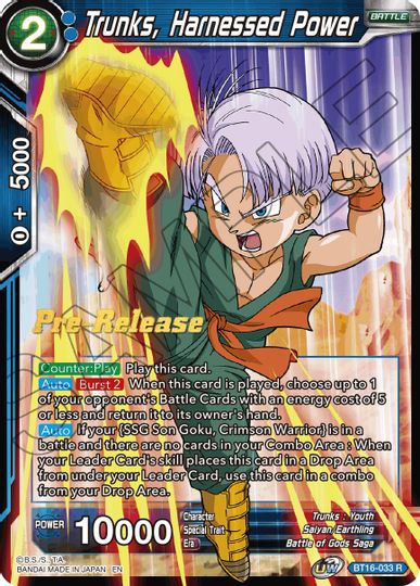 Trunks, Harnessed Power (BT16-033) [Realm of the Gods Prerelease Promos] | Good Games Adelaide SA