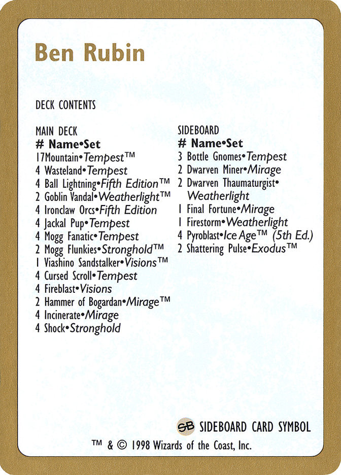 Ben Rubin Decklist  (World Championship Decks)  | Good Games Adelaide SA