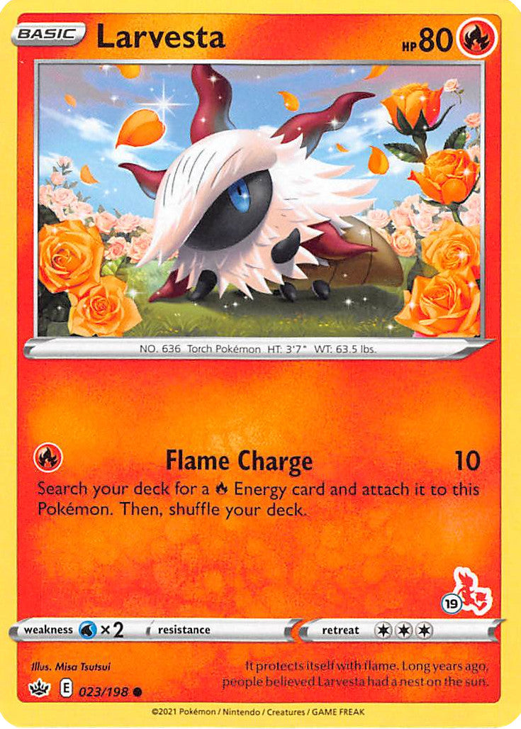 Larvesta (23/198) (Cinderace Stamp #19) [Battle Academy 2022] | Good Games Adelaide SA