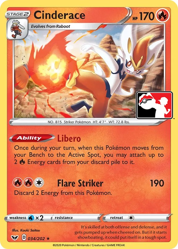 Cinderace (034/202) [Prize Pack Series One] | Good Games Adelaide SA