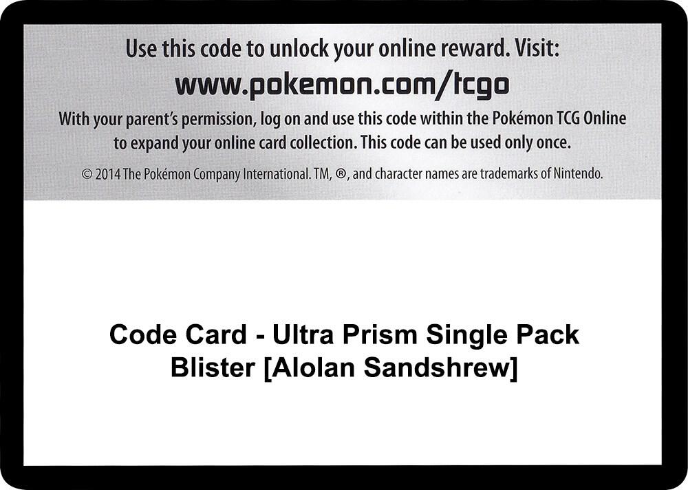 Code Card Ultra Prism Single Pack Blister Alolan Sandshrew  (SM - Ultra Prism)  | Good Games Adelaide SA