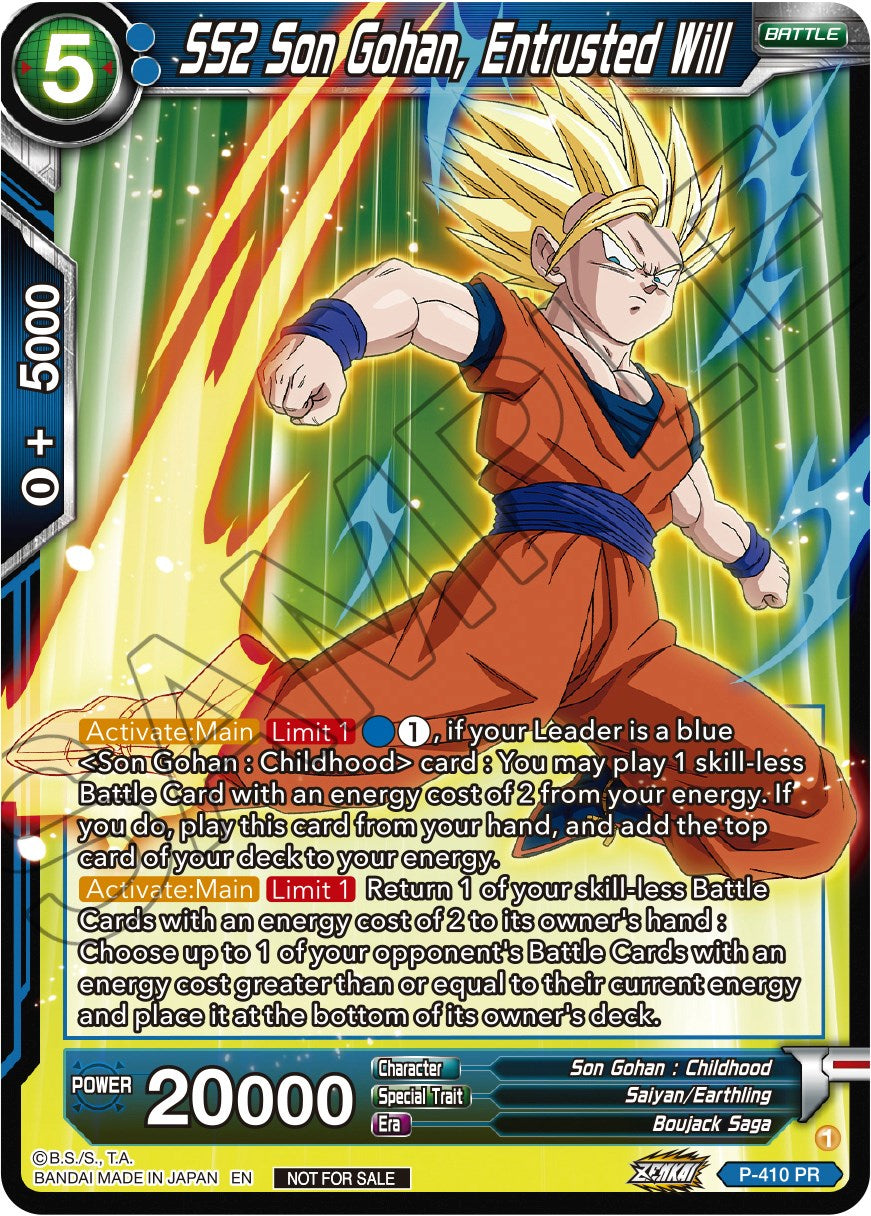 SS2 Son Gohan, Entrusted Will (Zenkai Series Tournament Pack Vol.1) (P-410) [Tournament Promotion Cards] | Good Games Adelaide SA