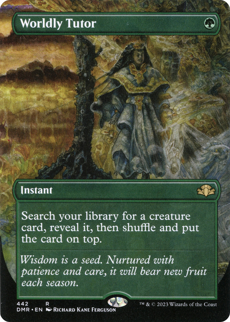 Worldly Tutor (Borderless Alternate Art) [Dominaria Remastered] | Good Games Adelaide SA