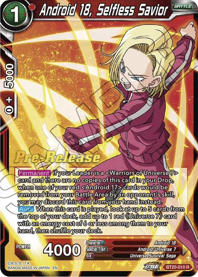 Android 18, Selfless Savior (BT20-010) [Power Absorbed Prerelease Promos] | Good Games Adelaide SA