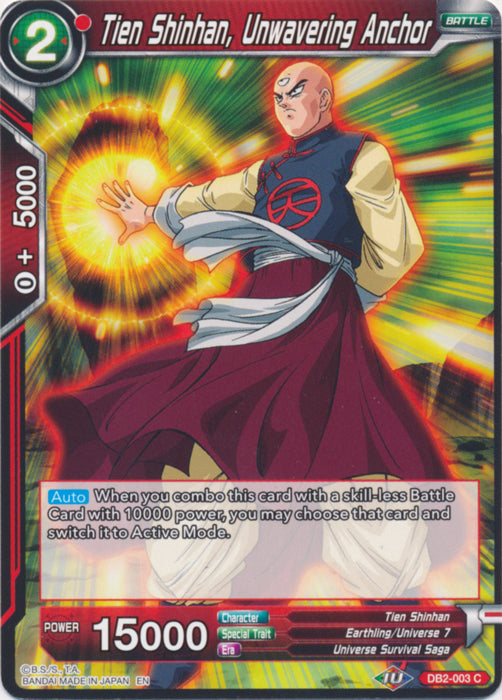Tien Shinhan, Unwavering Anchor (Reprint) (DB2-003) [Battle Evolution Booster] | Good Games Adelaide SA