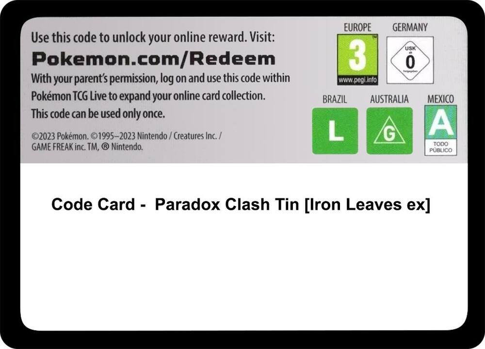 Code Card Paradox Clash Tin Iron Leaves ex  (Miscellaneous Cards & Products)  | Good Games Adelaide SA
