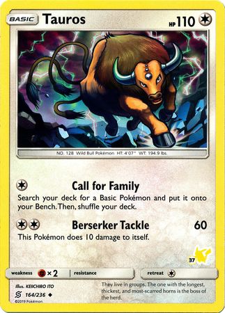 Tauros (164/236) (Pikachu Stamp #37) [Battle Academy 2020] | Good Games Adelaide SA