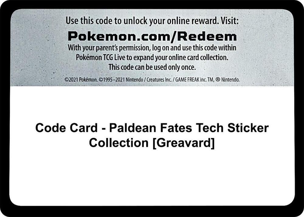 Code Card Paldean Fates Tech Sticker Collection Greavard  (SV: Paldean Fates)  | Good Games Adelaide SA